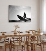 Paul Sinus Wandbild 120x80cm Surfer Surfbrett Schwarz Weis Ozean Wellen Fotokunst