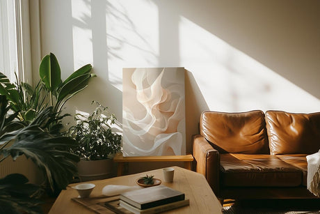 Paul Sinus 60x90cm Wandbild, Magische Harmonie in Fokusformen – Abstrakte Eleganz in sanften Beigetönen