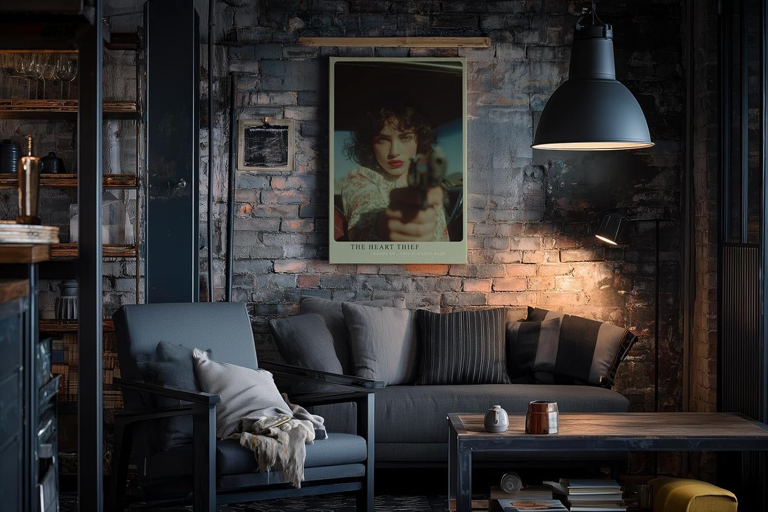 Paul Sinus Wandbild in 40x60cm The Heart Thief Porträt einer Frau mit entschlossenem Blick, die eine Pistole direkt auf den Betrachter richtet