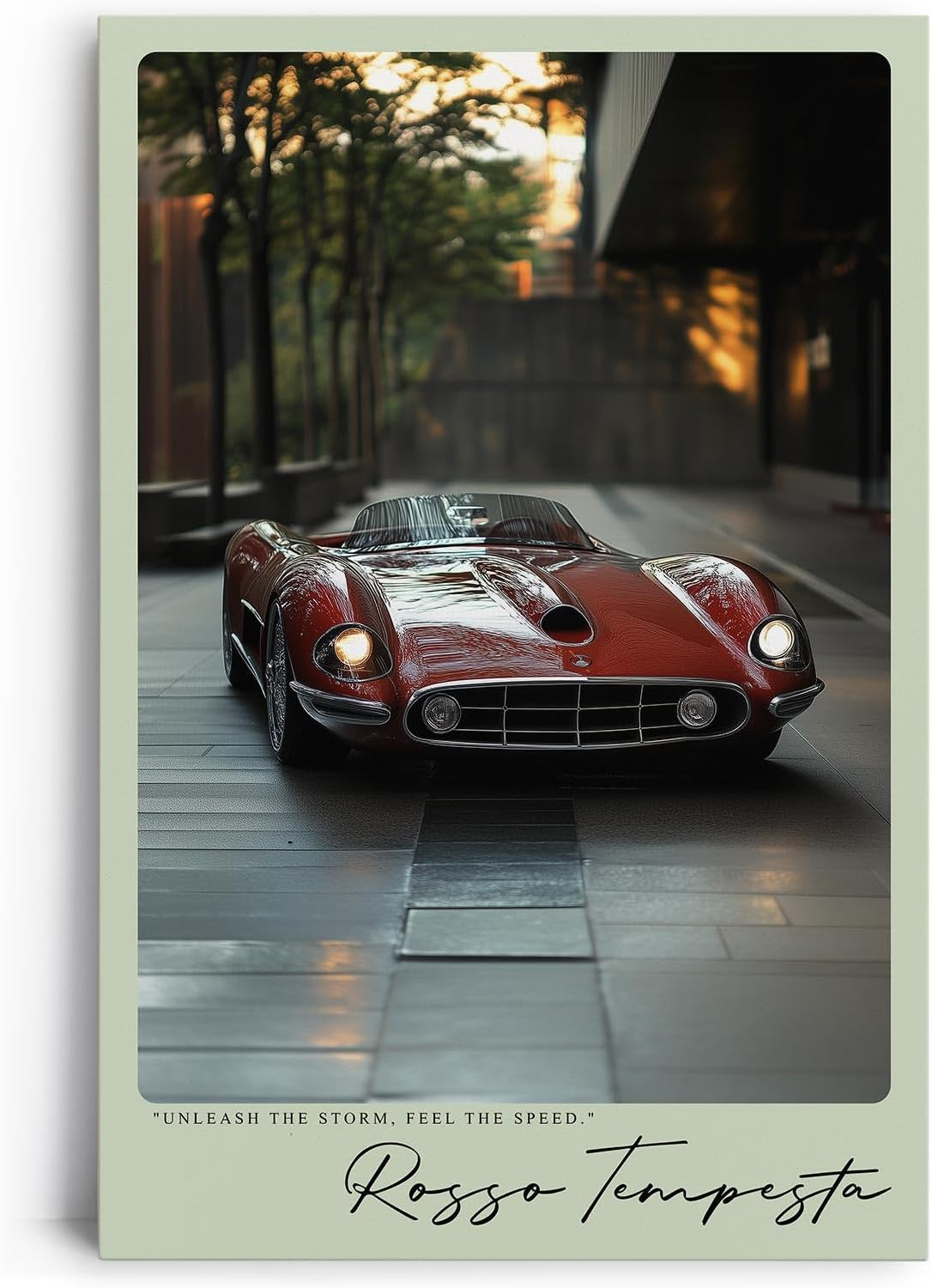 Paul Sinus Leinwandbild 40x60cm Rosso Tempesta Leinwandbild legendärer Sportwagen in urbaner Umgebung dynamisches Design und pure Geschwindigkeit