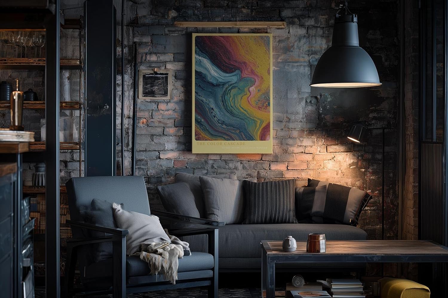 Paul Sinus Wandbild in 40x60cm The Color Cascade – Abstrakte Farbkaskade in Blau-, Gelb-, Pinkund Rottönen