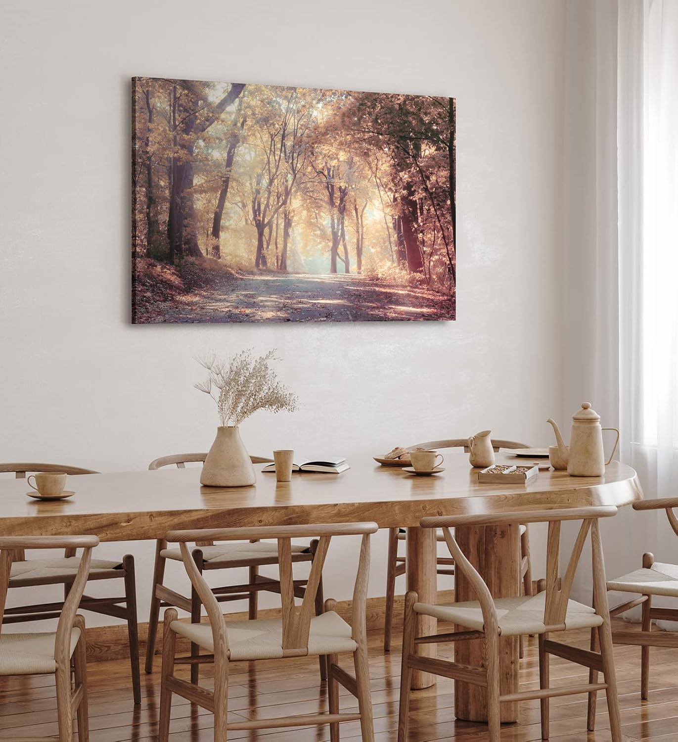 Paul Sinus Wandbild 120x80cm Wald Waldweg Natur Bäume Sonnenstrahlen Herbst