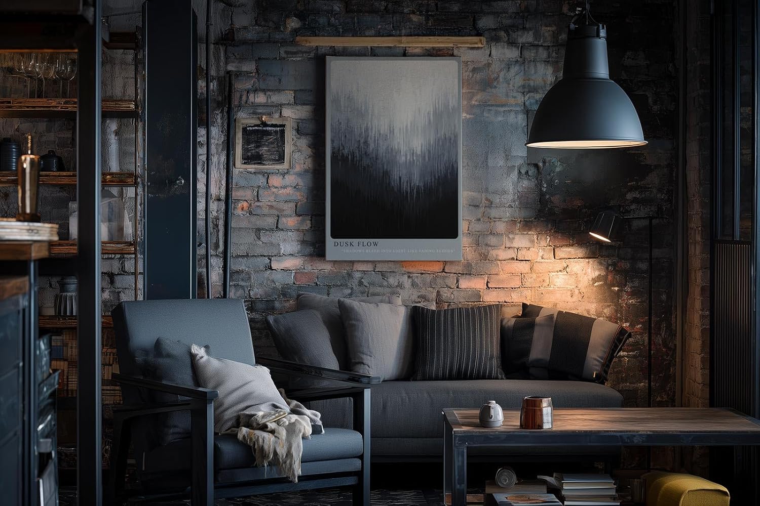 Paul Sinus Wandbild in 40x60cm Dusk Flow – Abstraktes Kunstwerk mit fließendem Farbverlauf von Schwarz zu Weiß