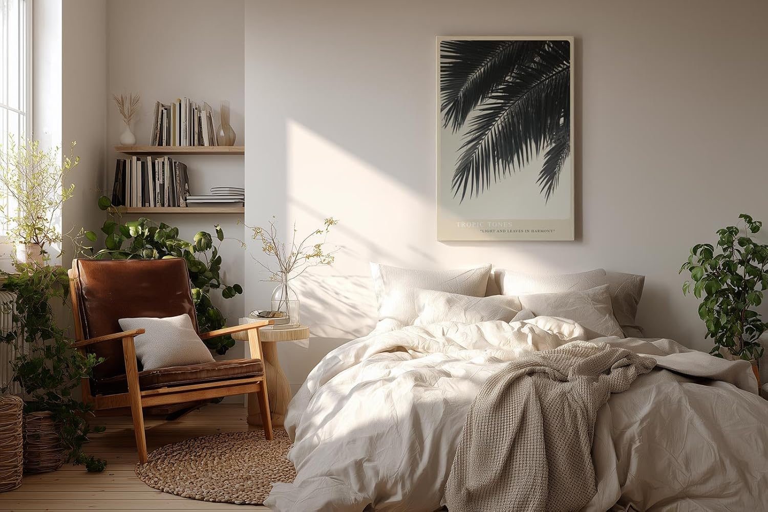 Paul Sinus Wandbild in 40x60cm Tropic Tones – harmonisches Palmenmotiv in sanften Sepiatönen auf Leinwand für stilvolle Raumgestaltung