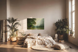 Sinus Art Wandbild 120x80cm Stimmungsvoller Flusslauf im Tal mit Sonnenaufgang und dichter Vegetation