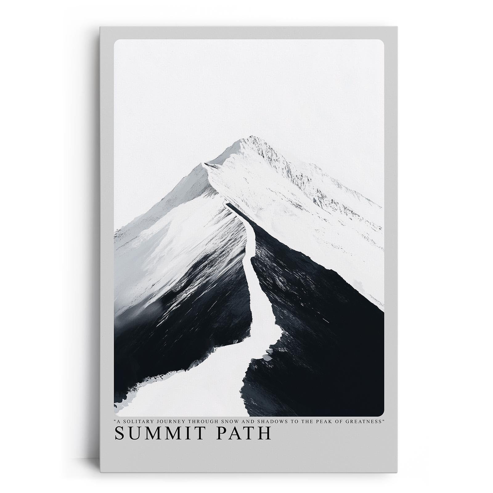 Paul Sinus Leinwandbild 60x90cm Gipfelpfad – Minimalistische Berglandschaft in Schwarz-Weiß mit kraftvoller Licht-Schatten-Dynamik