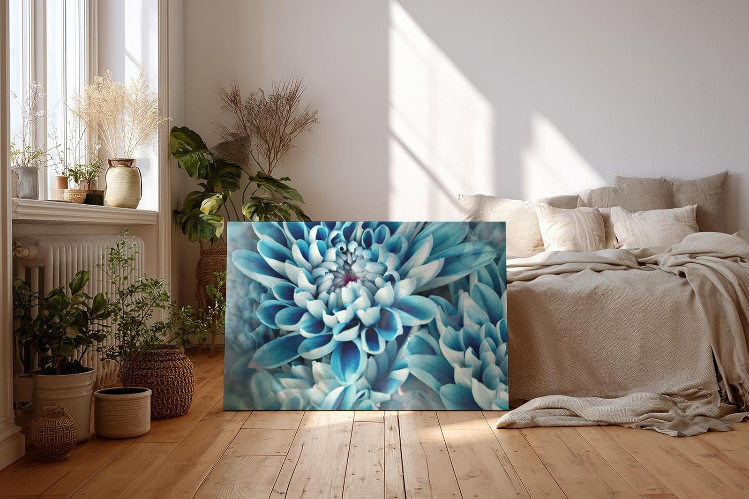 Sinus Art Wandbild 120x80cm Blütenpracht in kühlem Blau – faszinierende Komposition mit beruhigender Ausstrahlung