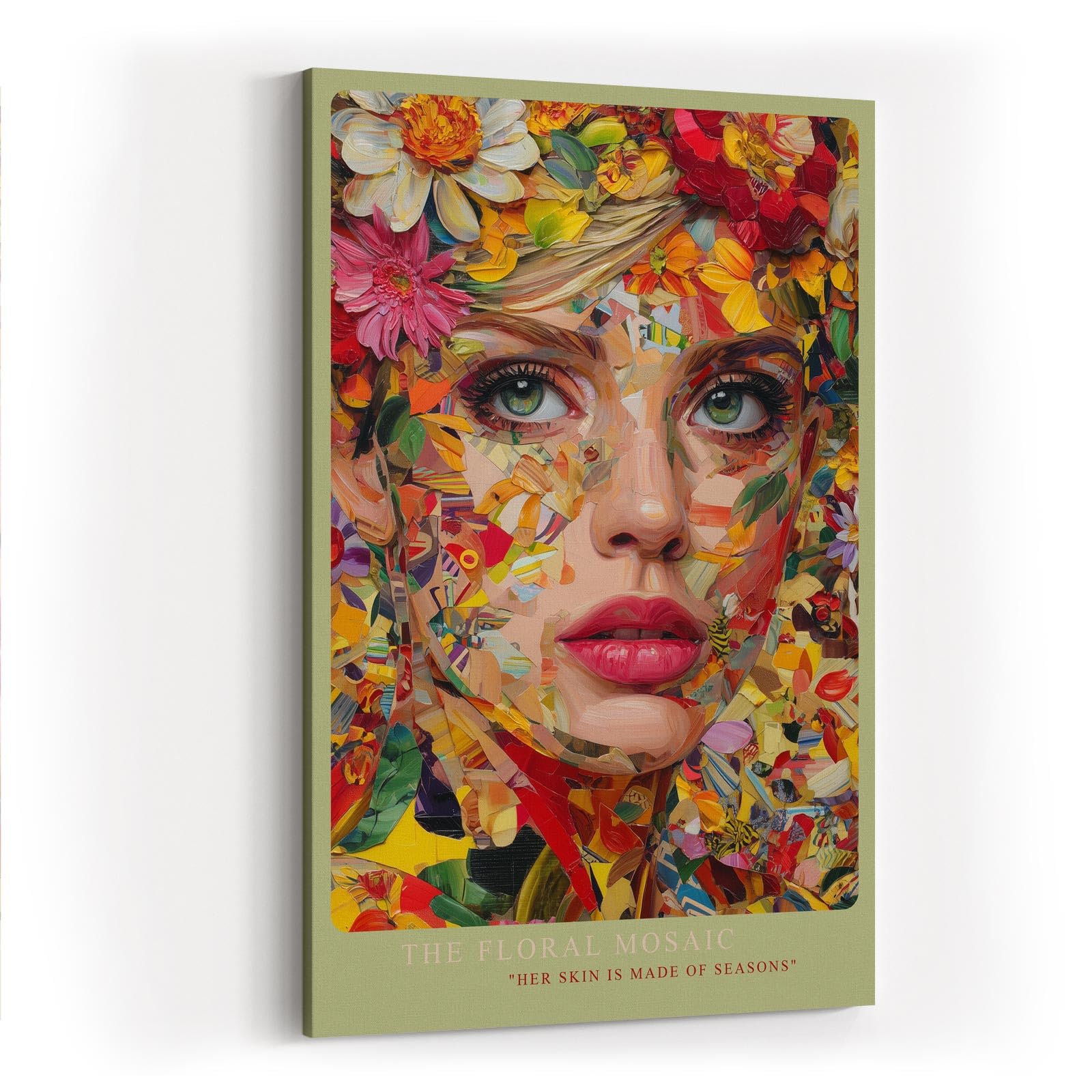 Paul Sinus Wandbild in 40x60cm The Floral Mosaic mit kunstvollem Frauenportrait aus farbigen Blütenfragmenten für moderne Wandgestaltung