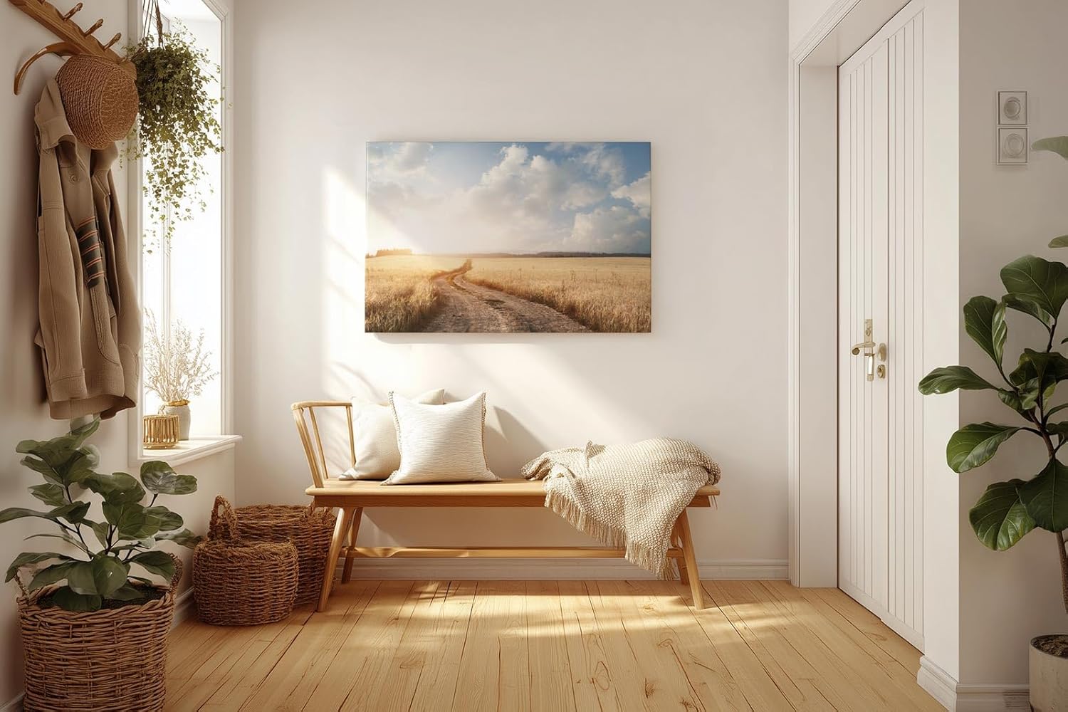 Sinus Art Wandbild 120x80cm Der staubige Weg durch das goldene Feld vermittelt Freiheit, Ruhe und Sommererinnerung