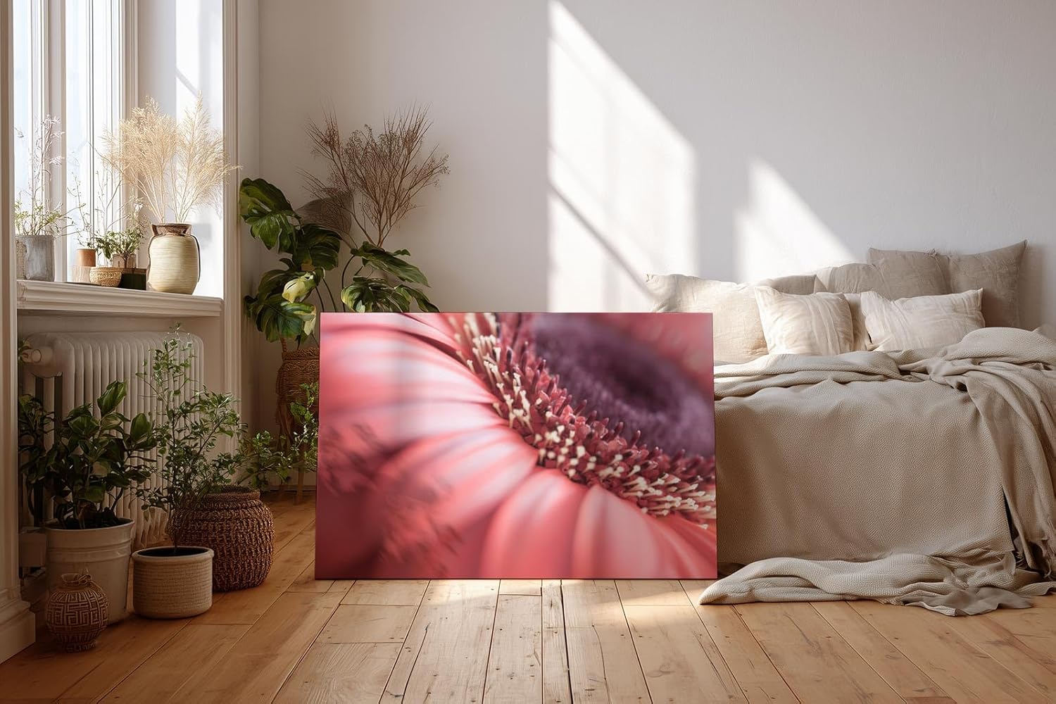 Sinus Art Wandbild 120x80cm Detailreiche Makroaufnahme einer Blüte mit sanfter Eleganz und organischer Struktur