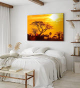 Paul Sinus Wandbild 120x80cm Afrika Wildnis Sonnenuntergang Rot Burkea Bäume Sonne