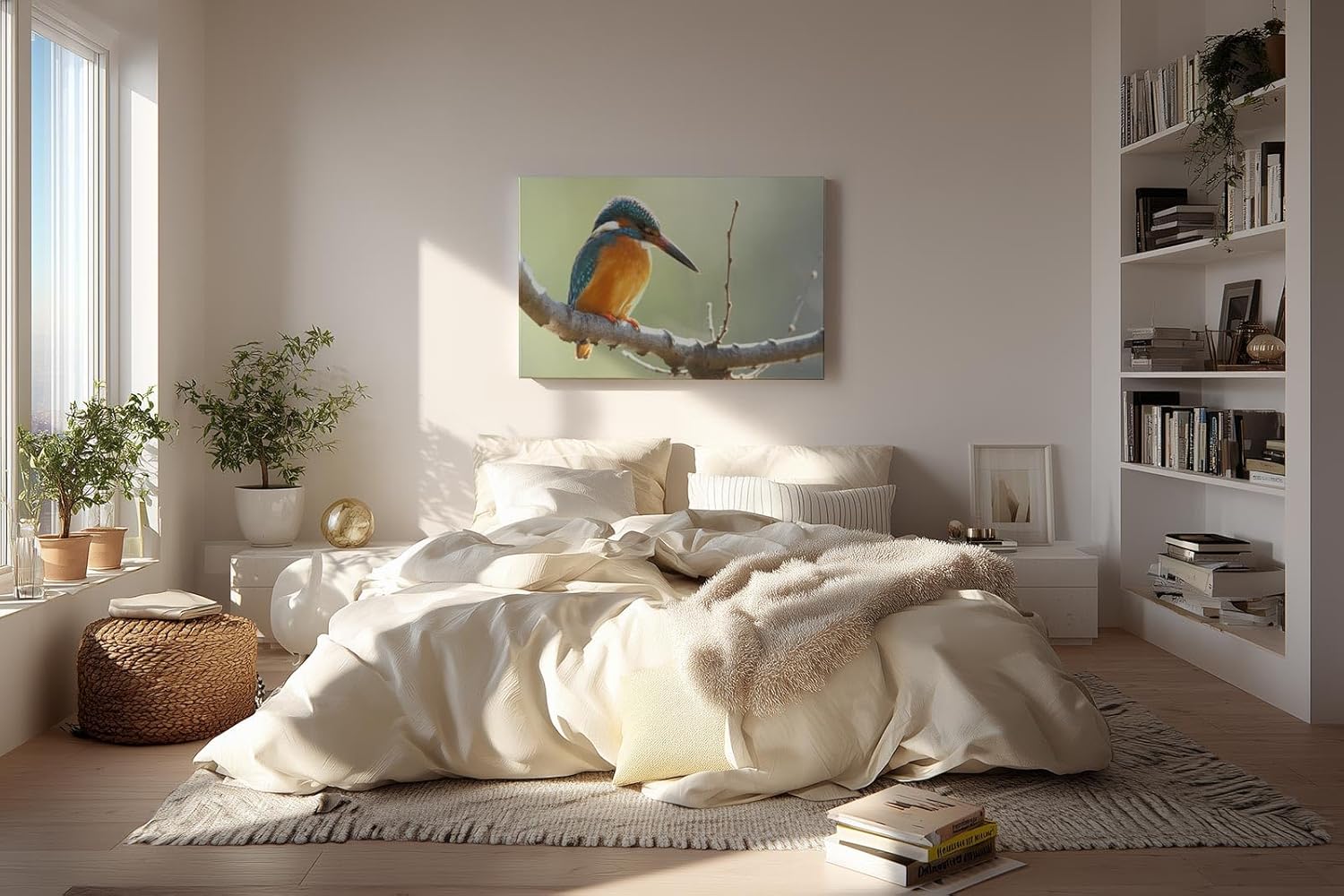 Sinus Art Wandbild 120x80cm Detailreiche Aufnahme eines Eisvogels mit blauen und orangefarbenen Federn in ruhiger Pose
