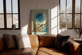 Paul Sinus Wandbild in 40x60cm The Silent Starflower stilisierte Sonnenblume in Blauund Goldtönen moderne Naturkunst auf Leinwand