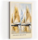 Paul Sinus Kunstdruck 40x60cm Golden Regatta – Segelboote in Gold und Weiß auf Wasser in dynamischer Malerei