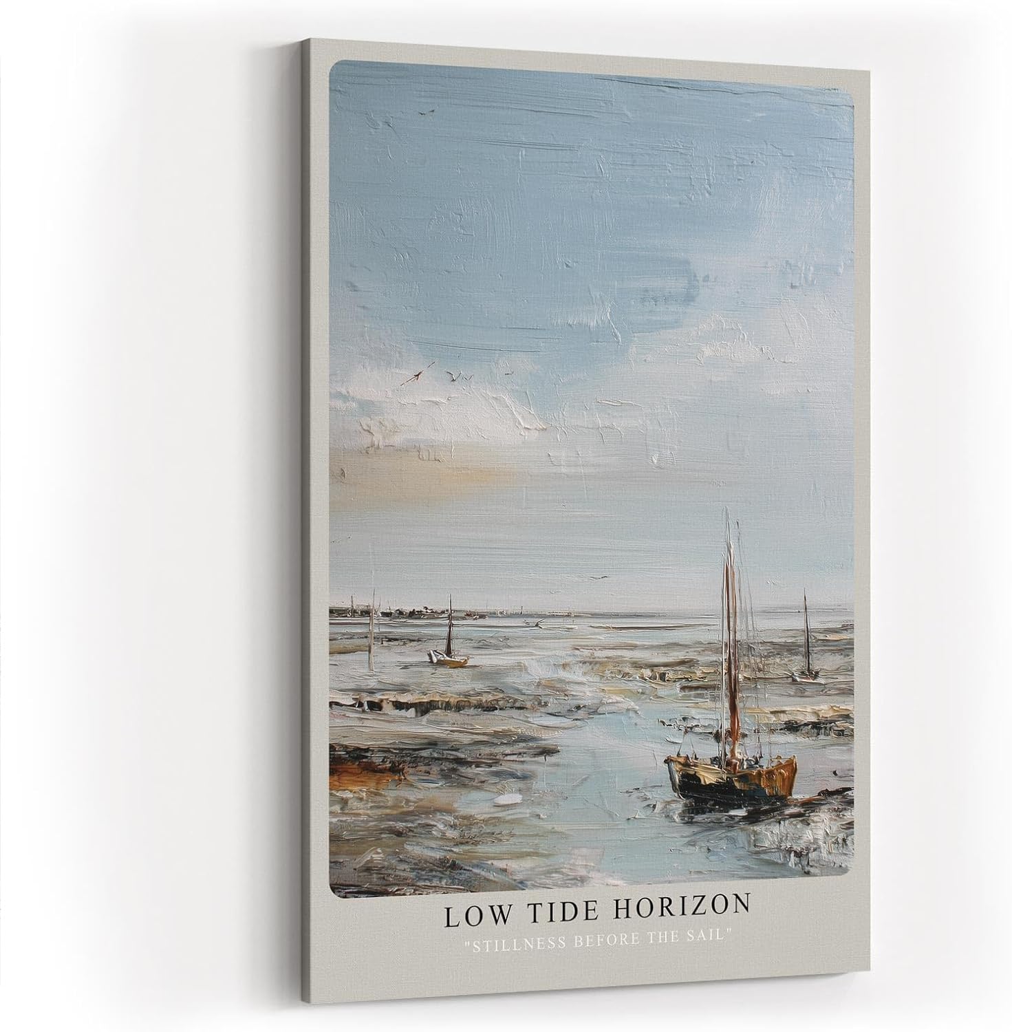 Paul Sinus Wandbild in 40x60cm Segelboote bei Ebbe – maritimes Ölgemälde mit ruhiger Küstenstimmung für entspannende Wohnraumgestaltung