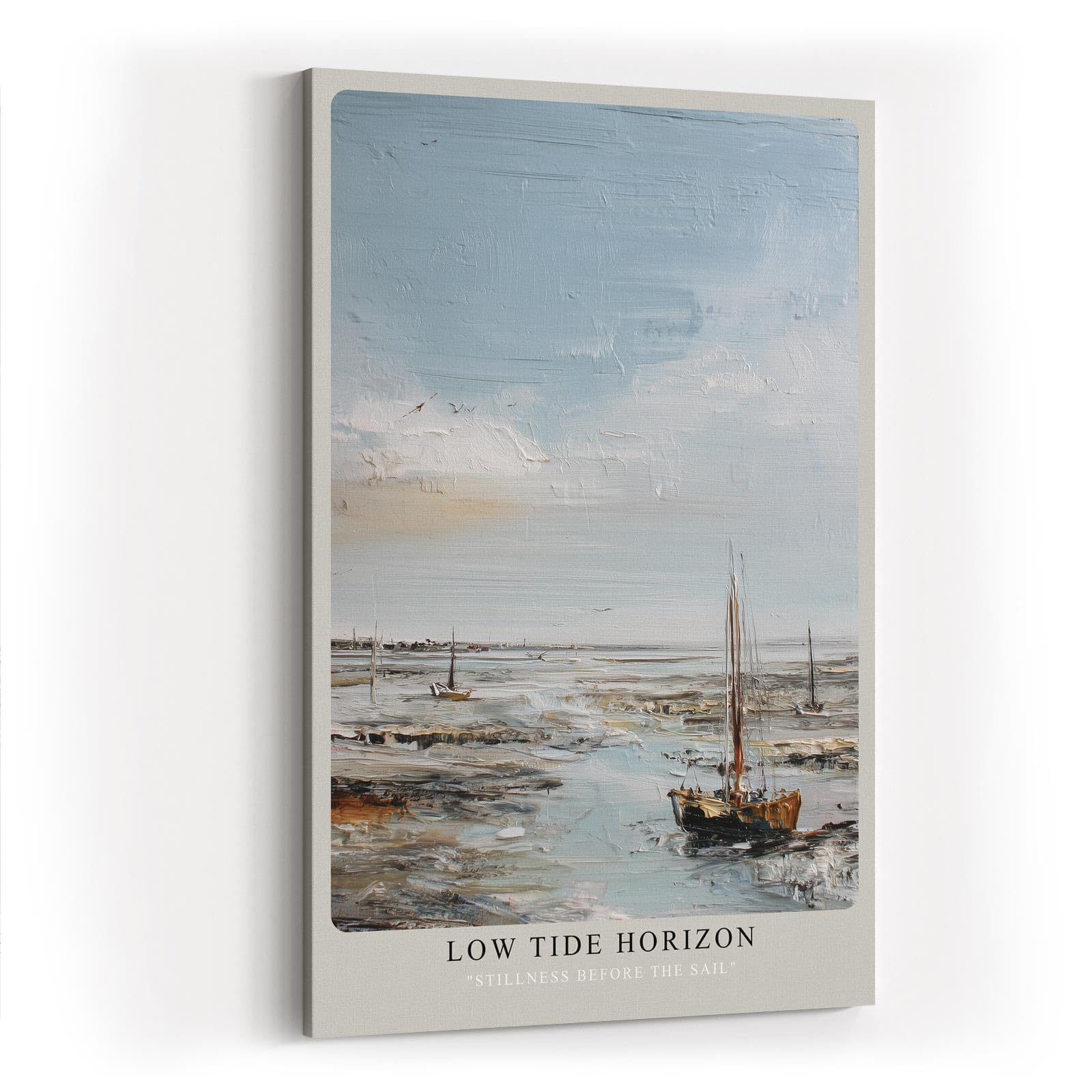 Paul Sinus Wandbild in 40x60cm Segelboote bei Ebbe – maritimes Ölgemälde mit ruhiger Küstenstimmung für entspannende Wohnraumgestaltung