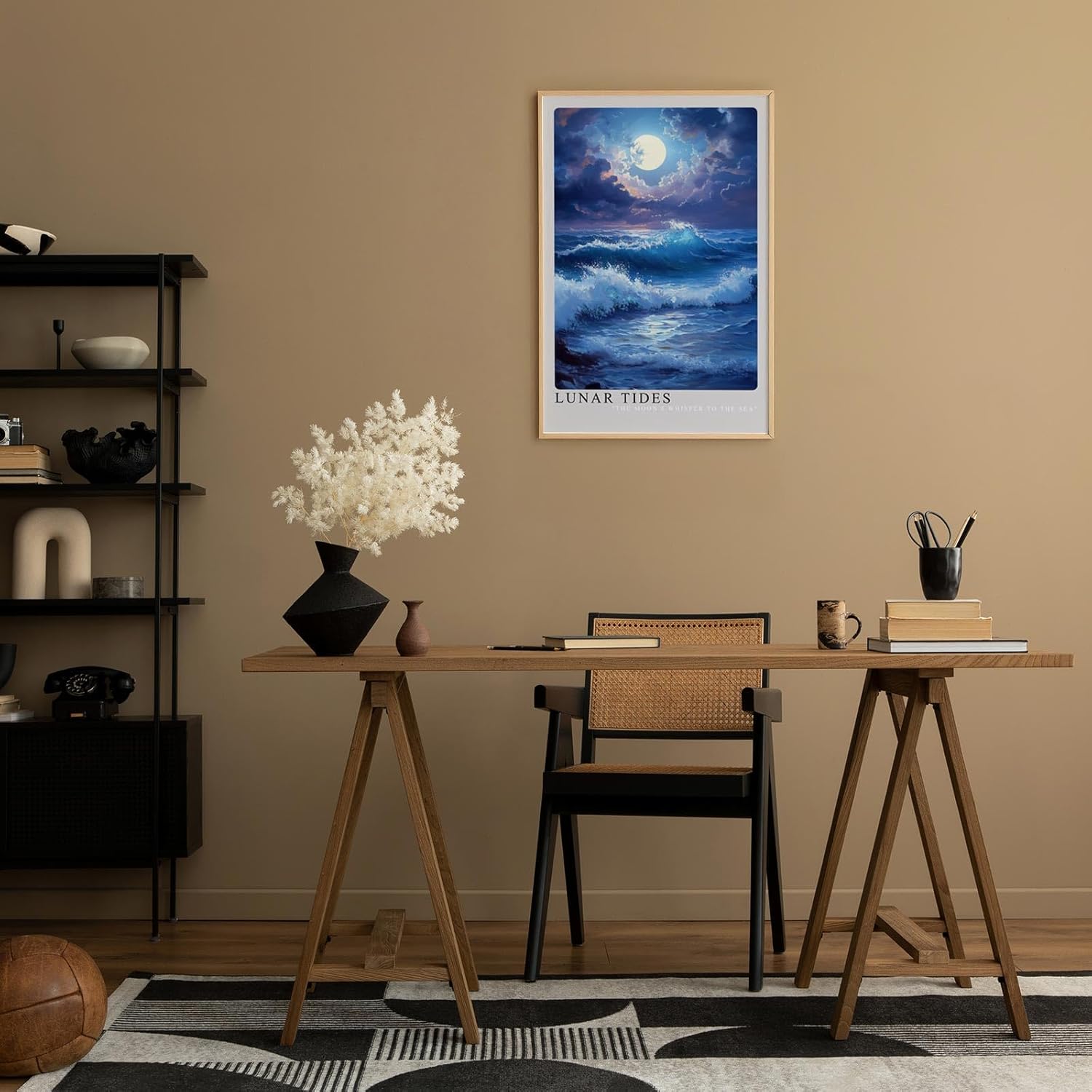 Paul Sinus Leinwandbild 80x120cm Mondflut – Mystisches Meeresmotiv mit leuchtendem Vollmond, sanften Wellen und atmosphärischer Lichtstimmung