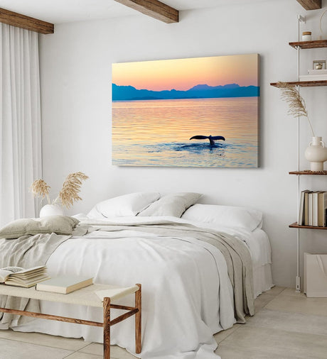 Wandbild 120x80cm Alaska Ozean Wal Walflosse Blaue Stunde Berge