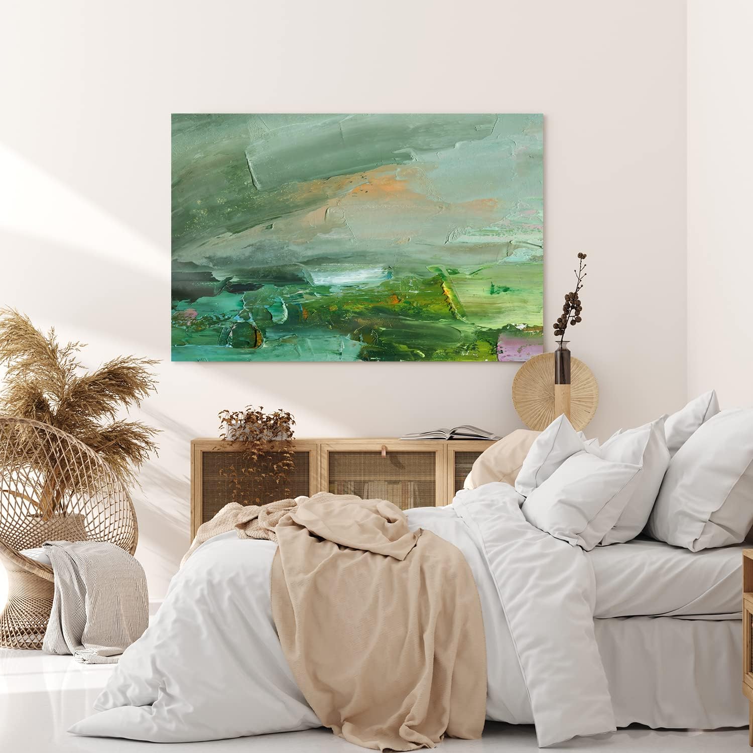 Paul Sinus Wandbild 120x80cm Grüne Farben Abstrakt Kunstvoll Spachtelstruktur Modern