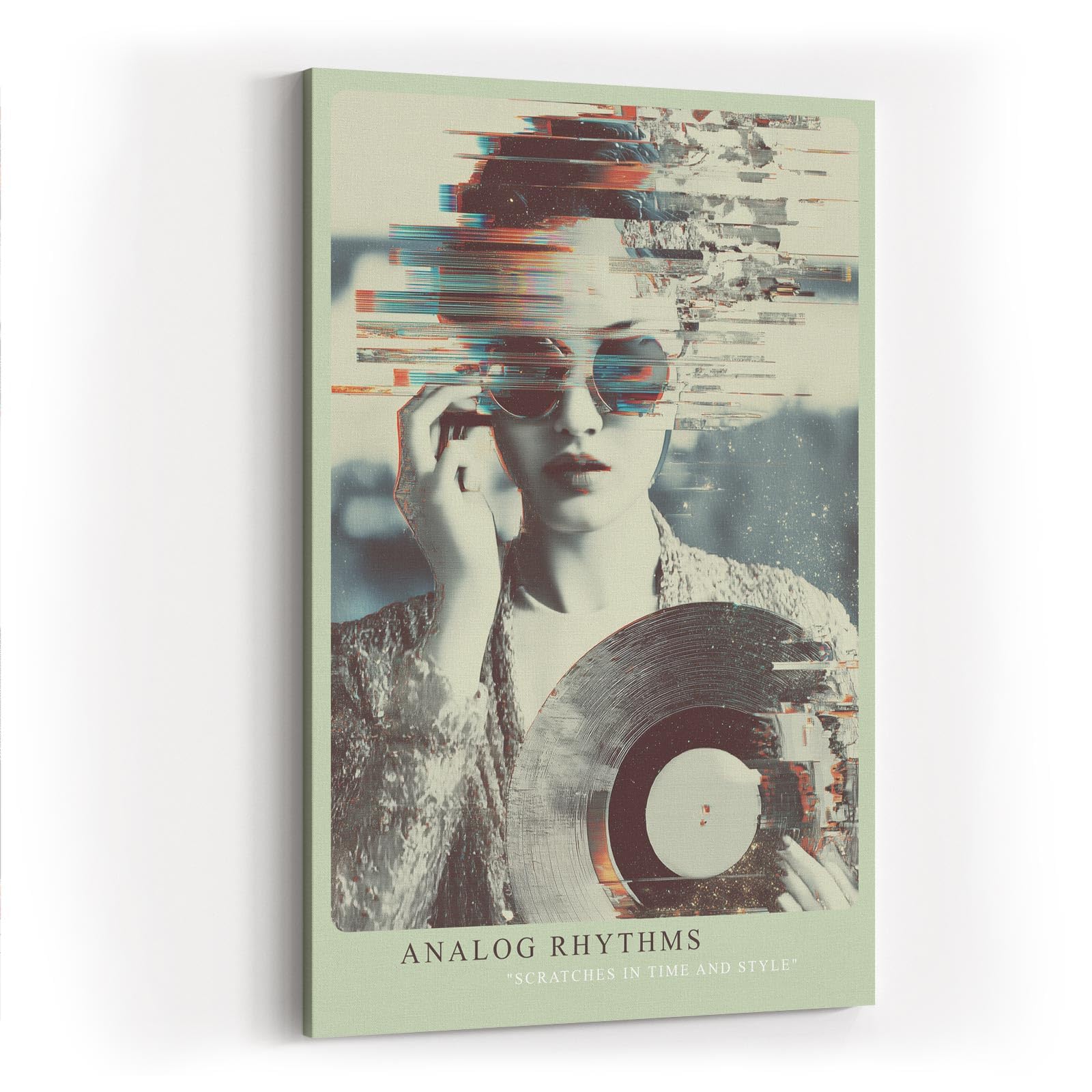 Paul Sinus Wandbild in 40x60cm Analog Rhythms – künstlerisches Porträt im Vintage-Stil mit dynamischem Glitch-Effekt für kreative Raumgestaltung