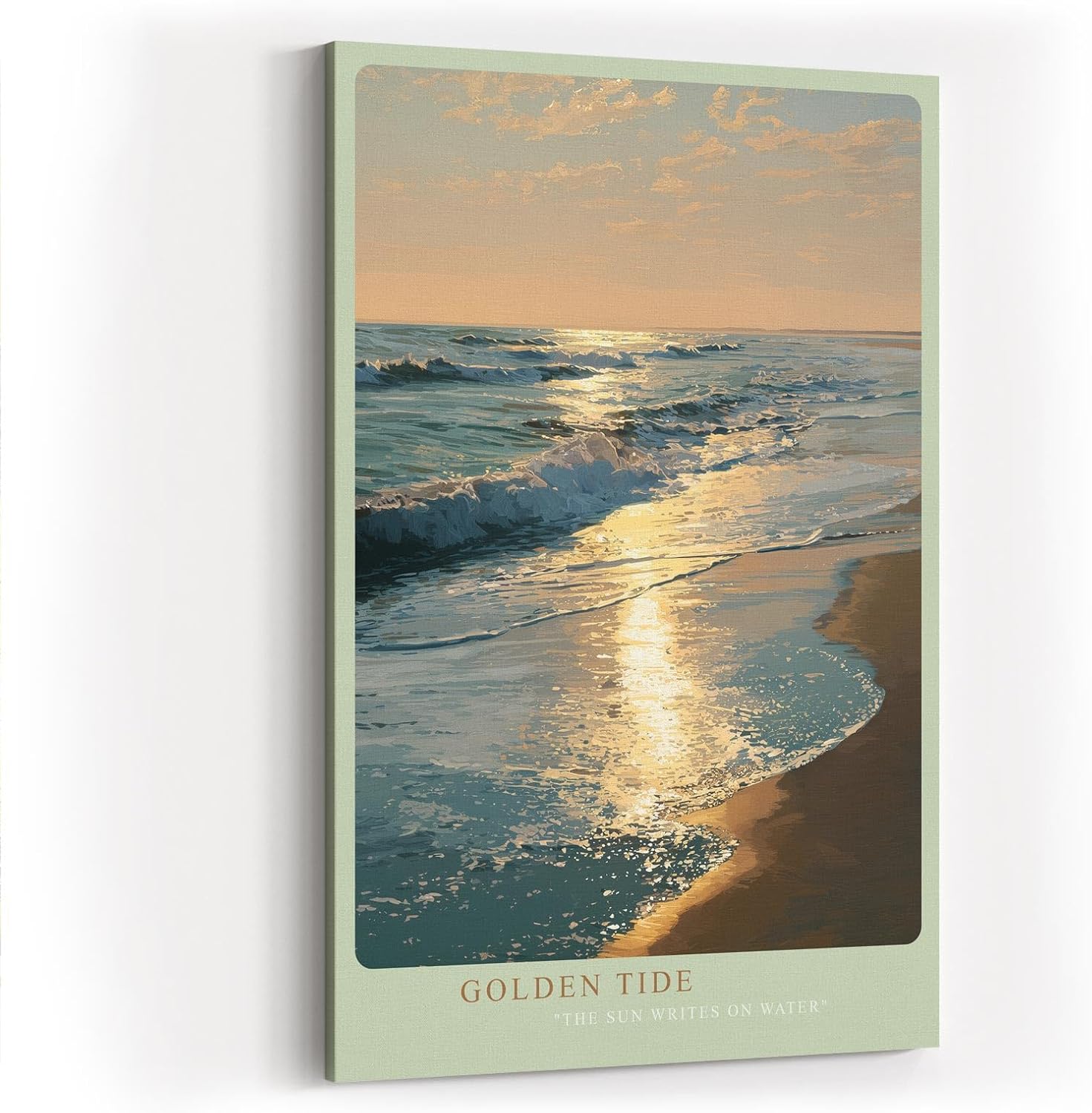 Paul Sinus Wandbild in 40x60cm Goldene Abendsonne über dem Meer mit glitzernder Wasseroberfläche und sanften Wellen