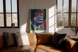 Paul Sinus Wandbild in 40x60cm Jimi's Electric Universe Buntes Musikerportrait mit psychedelischen Mustern