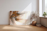 Sinus Art Wandbild 120x80cm Futuristische Lichtstrahlen in Bronze und Cremeweiß – elegant verspielt und optisch raumöffnend