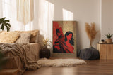 Paul Sinus Wandbild in 40x60cm The Shadow Union – Batman und mysteriöse Frau in intensiver roter Komposition, ausdrucksstarkes Pop-Art-Design für moderne Räume