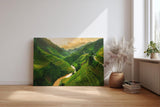 Sinus Art Wandbild 120x80cm Reisterrassen und Flusstal im weichen Licht der Morgensonne mit weiter Perspektive