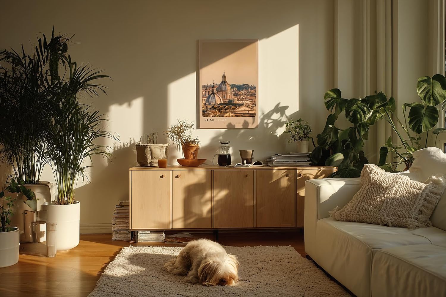 Paul Sinus Kunstdruck 40x60cm Rom in goldenem Abendlicht – Kuppeln und Dächer der Ewigen Stadt in warmen Farben