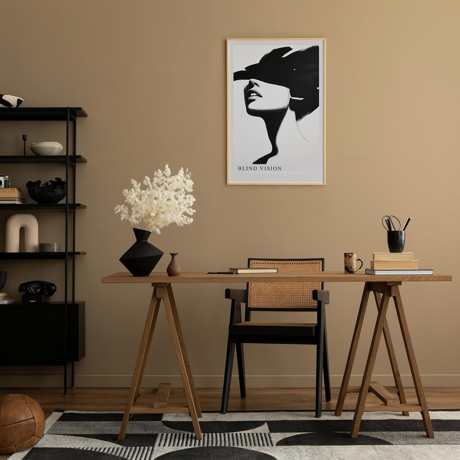 Paul Sinus Leinwandbild 40x60cm abstraktes Porträt einer Frau in Schwarz-Weiß mit modernem Minimalismus – kunstvolles Leinwandbild