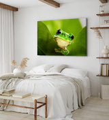 Paul Sinus Wandbild 120x80cm Frosch grünes Blatt Natur Grün Pflanze Fotokunst Regenwald