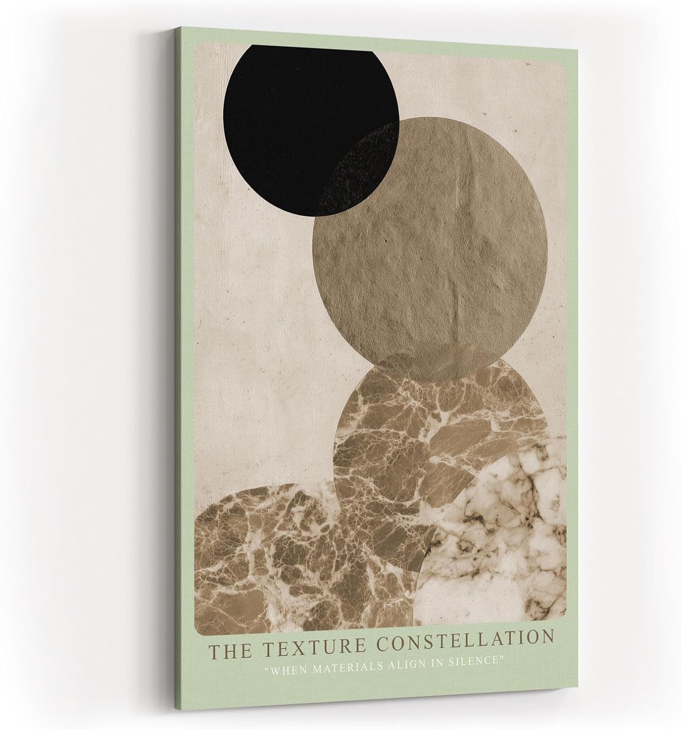 Paul Sinus Wandbild in 40x60cm The Texture Constellation – Minimalistische Kreiskomposition in Schwarz, Beige und Marmorstruktur