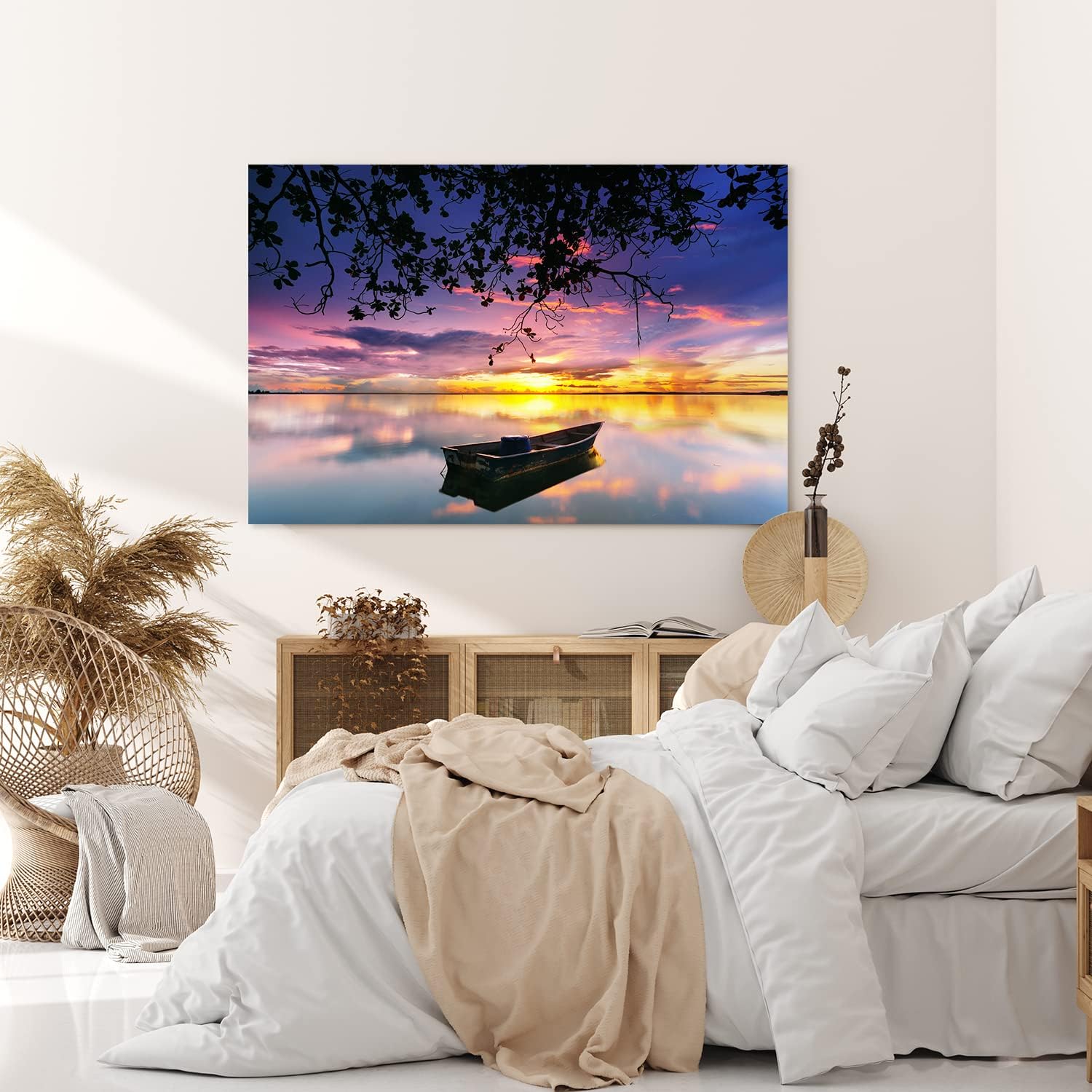 Paul Sinus Wandbild 120x80cm See Abendröte Sonnenuntergang Fischerboot Boot