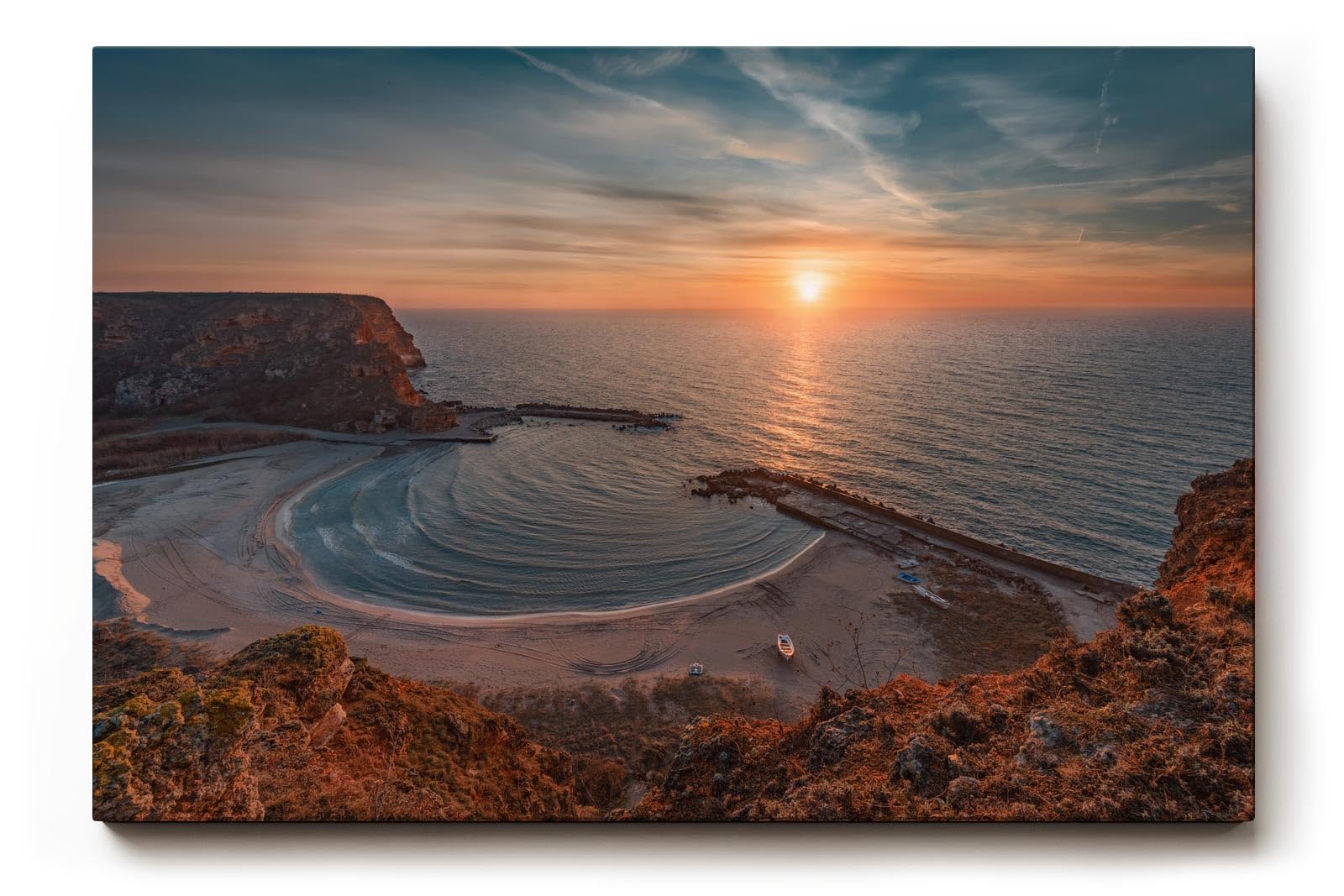 Sinus Art Wandbild 120x80cm Malerisches Küstenpanorama mit harmonischer Komposition und ruhiger Atmosphäre