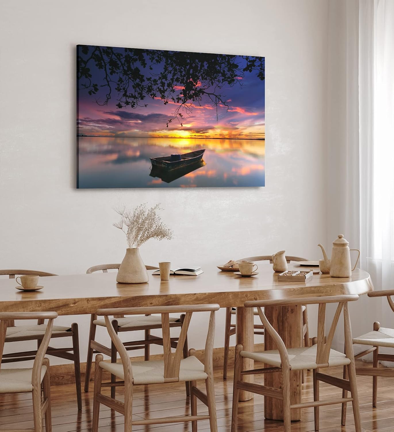 Paul Sinus Wandbild 120x80cm See Abendröte Sonnenuntergang Fischerboot Boot