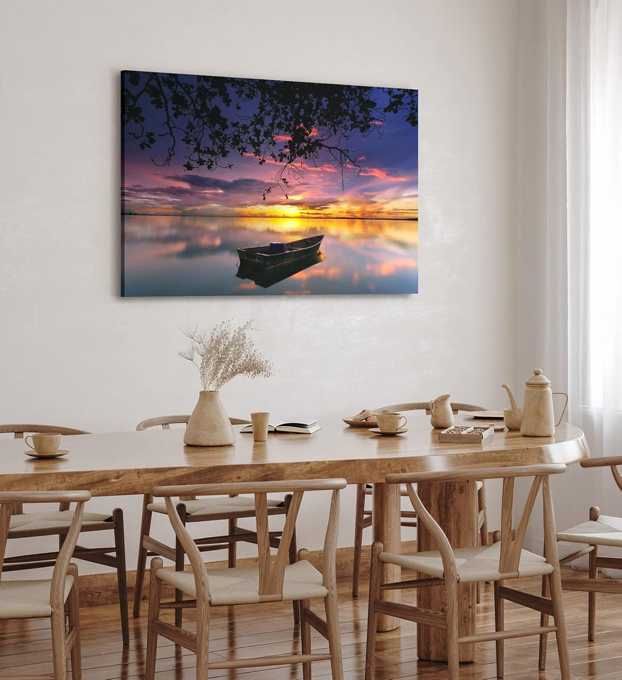 Paul Sinus Wandbild 120x80cm See Abendröte Sonnenuntergang Fischerboot Boot