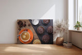 Sinus Art Wandbild 120x80cm Leckeres Stillleben aus Kaffee, Schoko-Muffins und Gewürzen auf rustikalem Holzuntergrund