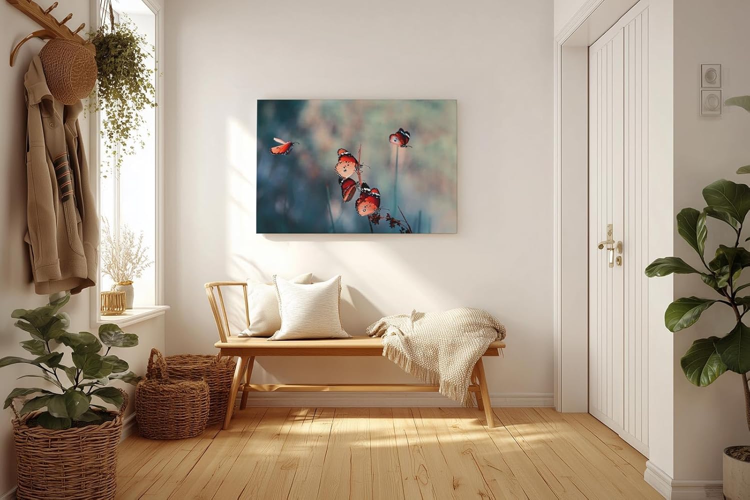 Sinus Art Wandbild 120x80cm Die rot-orange gefärbten Schmetterlinge strahlen Leichtigkeit, Freiheit und Lebendigkeit aus