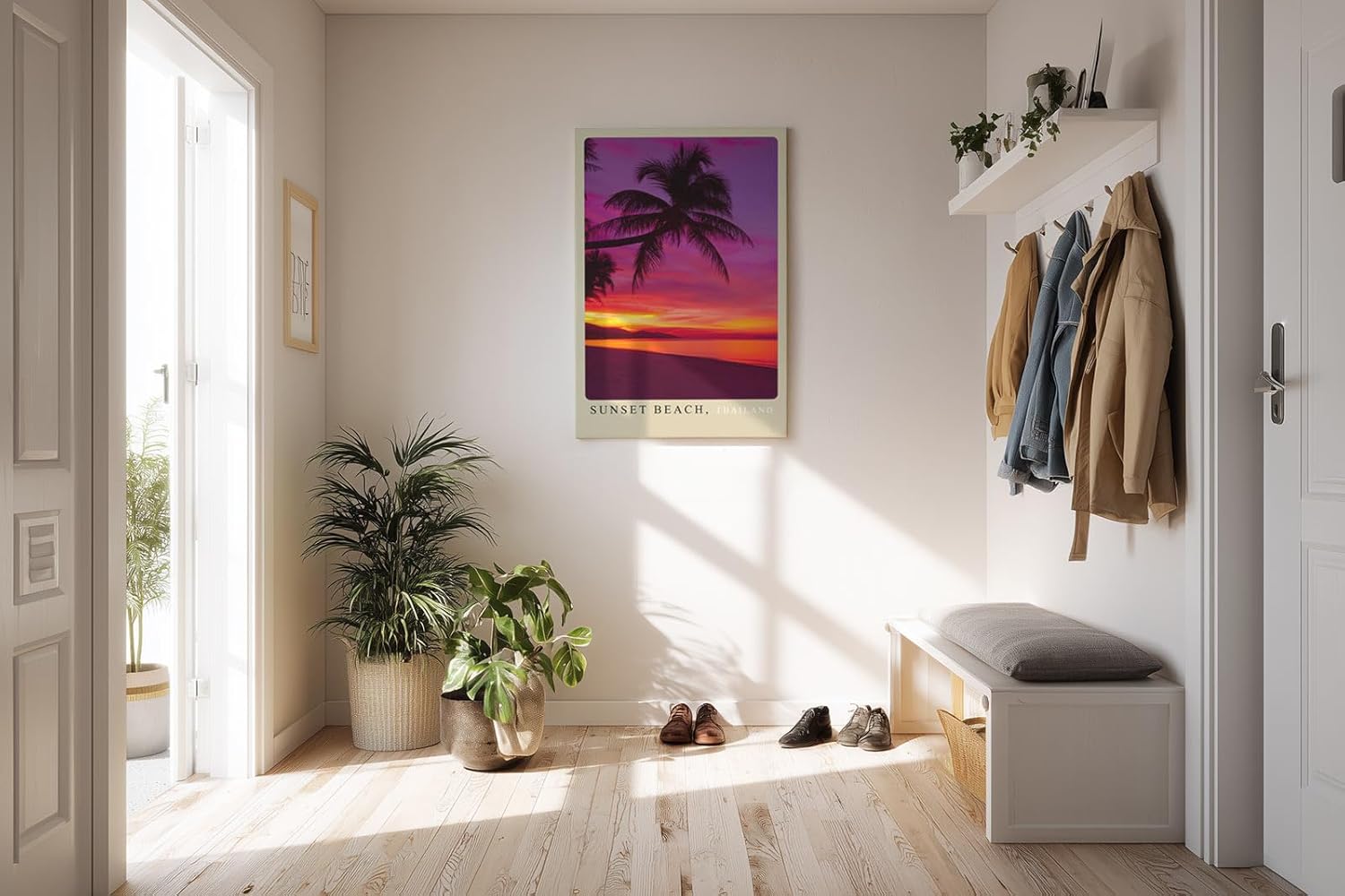 Paul Sinus Kunstdruck 40x60cm Sunset Beach Thailand – Tropischer Strand mit Palmen bei Sonnenuntergang in leuchtenden Farben