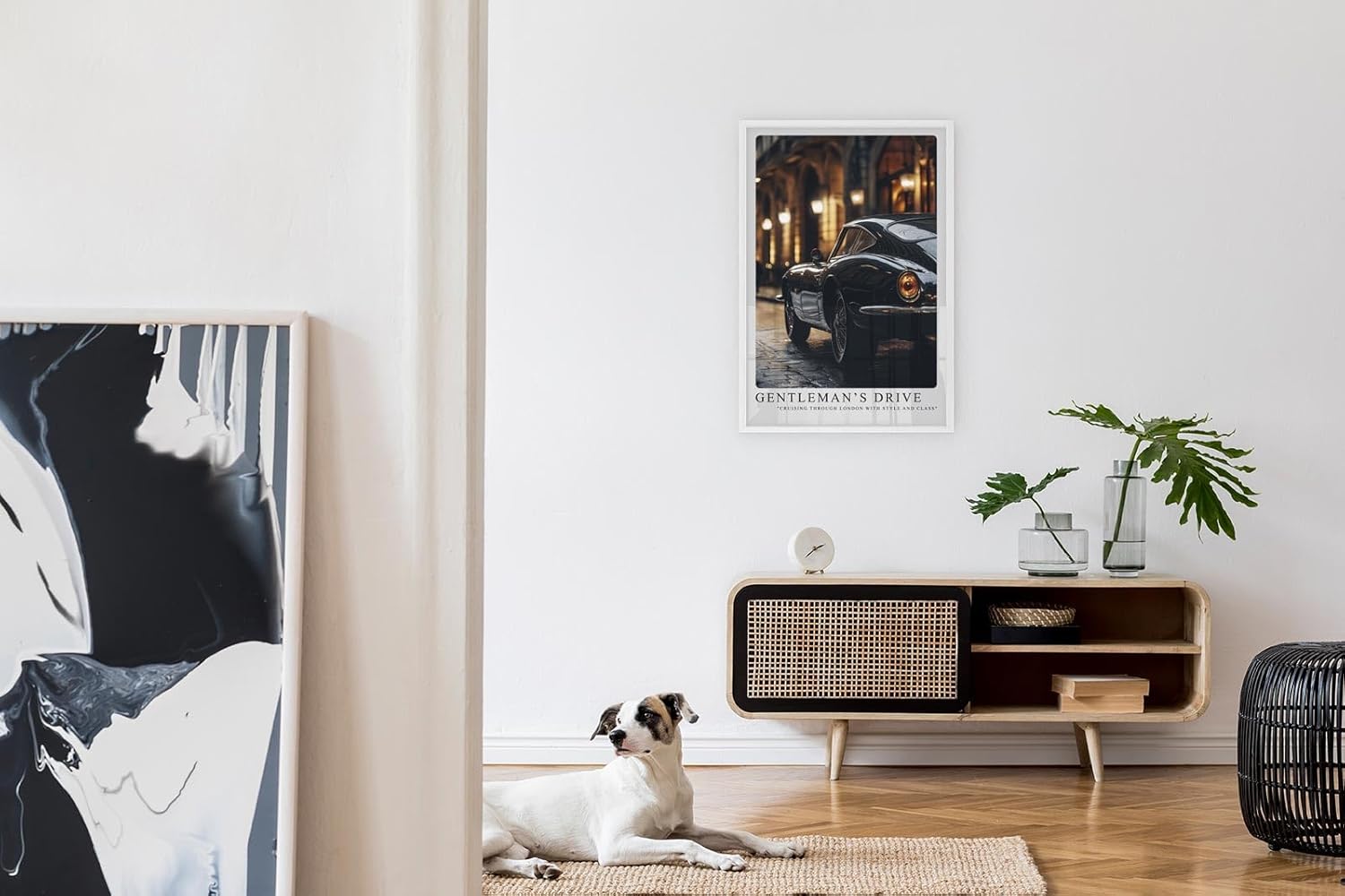 Paul Sinus Leinwandbild 60x90cm Gentleman’s Drive Klassischer Sportwagen Londoner Nacht Eleganz und Stil Zeitlose Automobilkunst Hochwertige Wandkunst