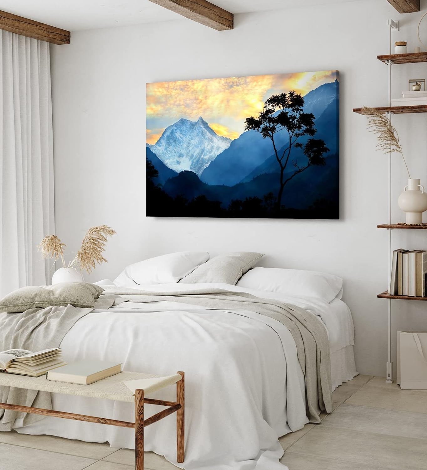 Paul Sinus Wandbild 120x80cm Einsamer Baum Himalaja Berg Berggipfel Schneegipfel Blau