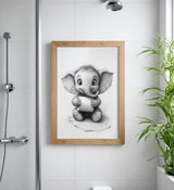 Paul Sinus Poster/Leinwandbild/Rahmenoption – Lustiger Elefant mit Klopapier – Witzige WC-Deko für dein Badezimmer