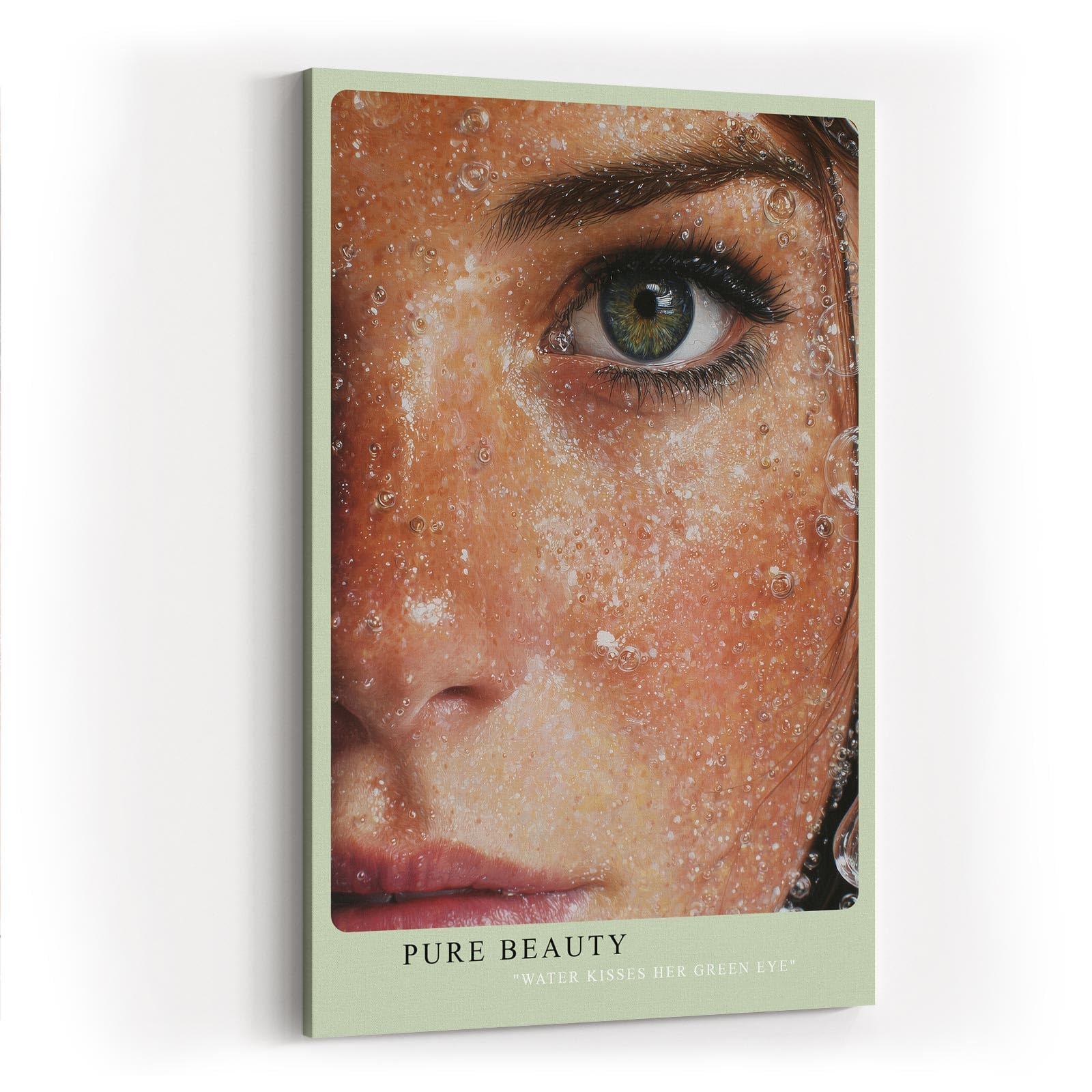 Paul Sinus Wandbild in 40x60cm Pure Beauty hyperrealistisches Porträt eines grünen Auges umgeben von Wasserperlen