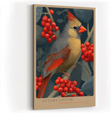 Paul Sinus Wandbild in 40x60cm Autumn Visitor – Detailreiche Darstellung eines farbenprächtigen Vogels zwischen leuchtend roten Beerenzweigen