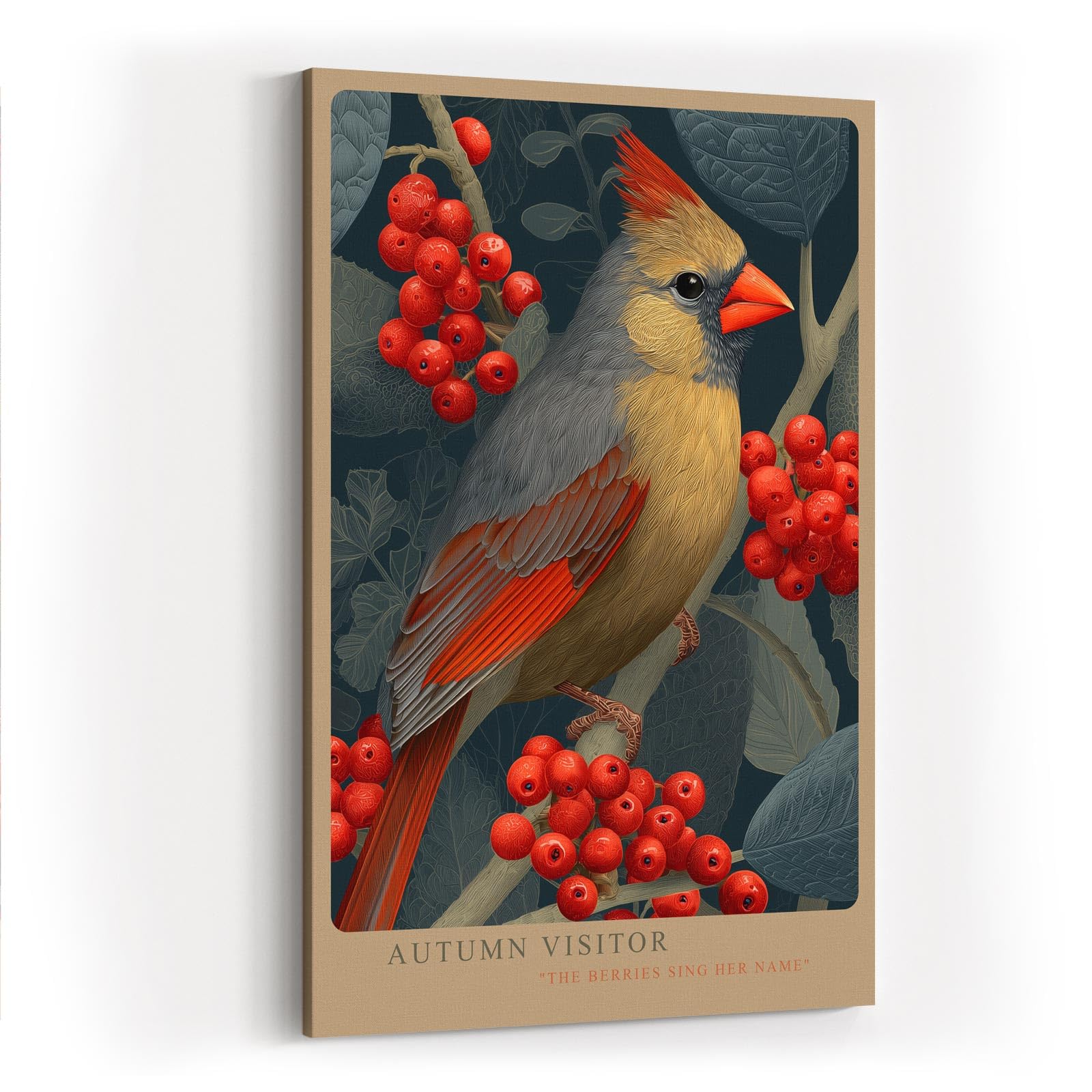 Paul Sinus Wandbild in 40x60cm Autumn Visitor – Detailreiche Darstellung eines farbenprächtigen Vogels zwischen leuchtend roten Beerenzweigen