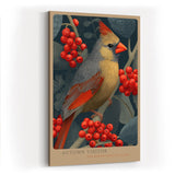 Paul Sinus Wandbild in 40x60cm Autumn Visitor – Detailreiche Darstellung eines farbenprächtigen Vogels zwischen leuchtend roten Beerenzweigen