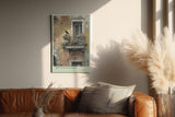 Paul Sinus Wandbild in 40x60cm The Last Balcony – Romantische, gealterte Hausfassade mit verwittertem Balkon und nostalgischem Charme in gedämpften Farben