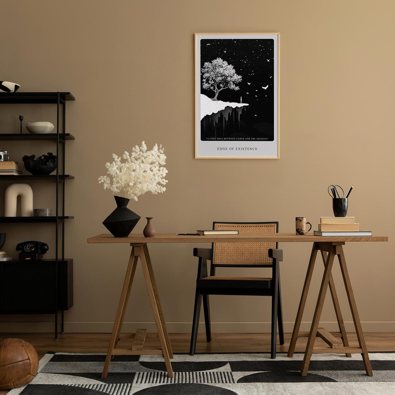 Paul Sinus Leinwandbild 80x120cm Edge of Existence – Minimalismus, Schwarz-Weiß, Surrealismus, Kunst, Universum, Einsamkeit, Tiefe, Unendlichkeit