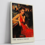 Paul Sinus Leinwandbild 40x60cm The Seductress – Frau, Rot, Eleganz, Leidenschaft, Vintage, Verführung, Sinnlichkeit, Bar, Nachtleben, Glamour